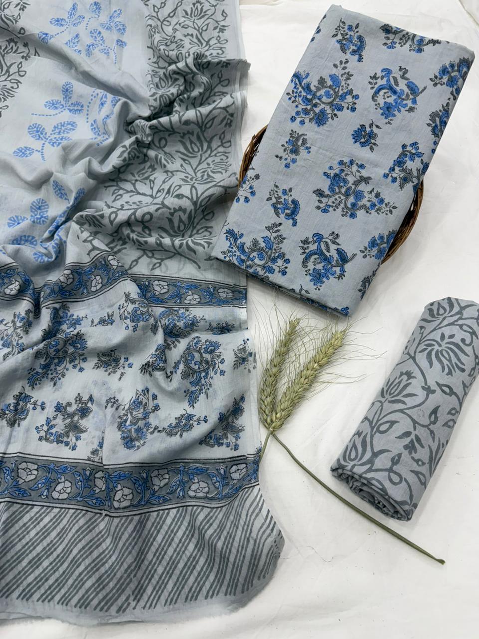 Cotton Mul Handblock Printed Dress Material Set Wholesale – MOQ 6 Pcs Assorted | Fabtexs