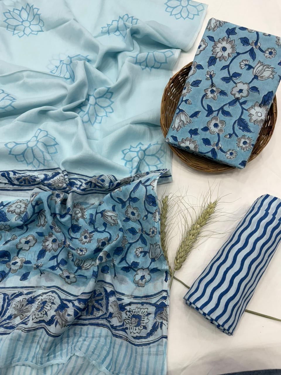 Cotton Mul Handblock Printed Dress Material Set Wholesale – MOQ 6 Pcs Assorted | Fabtexs