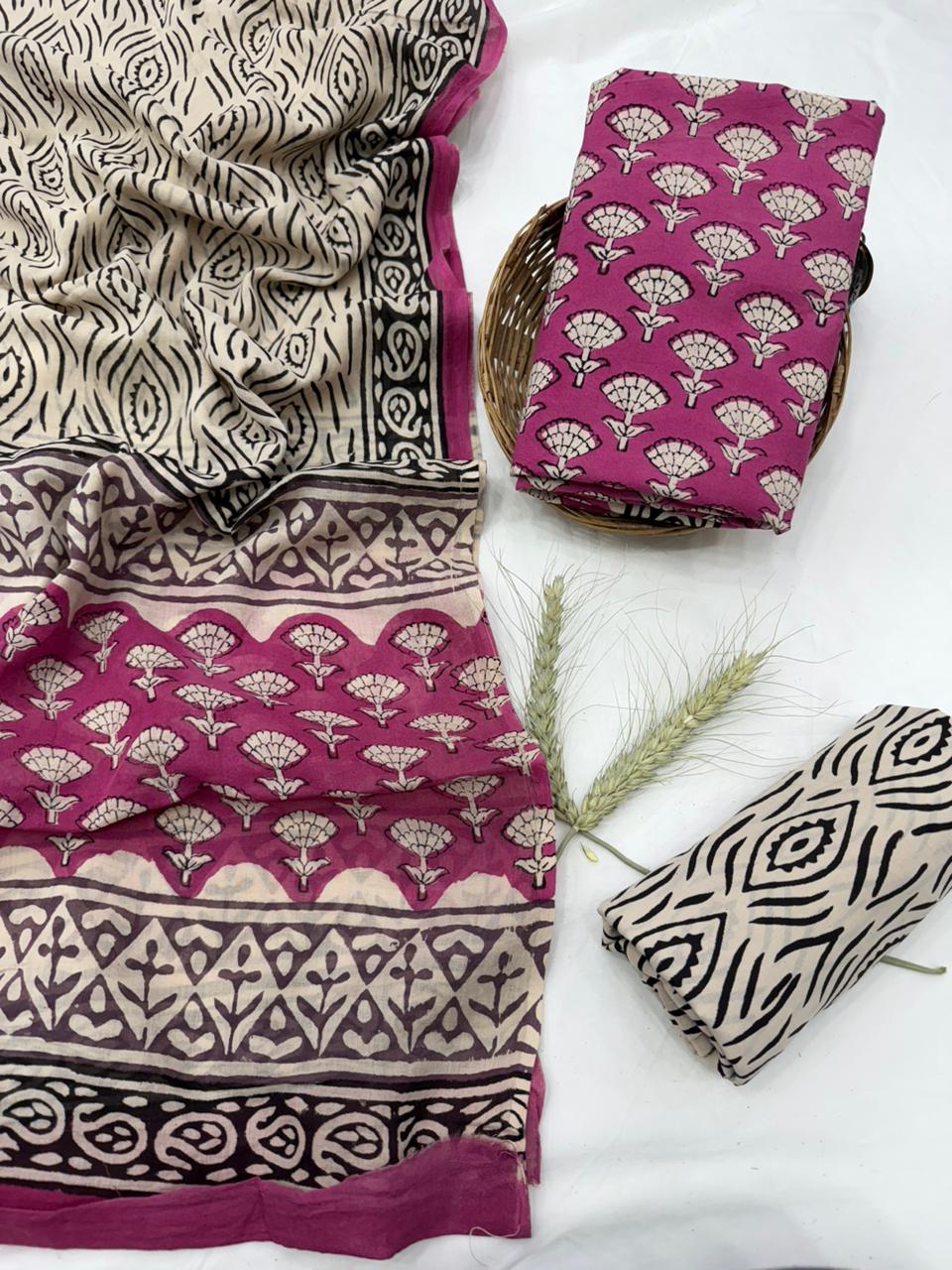 Cotton Mul Handblock Printed Dress Material Set Wholesale – MOQ 6 Pcs Assorted | Fabtexs