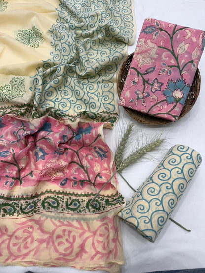 Cotton Mul Handblock Printed Dress Material Set Wholesale – MOQ 6 Pcs Assorted | Fabtexs