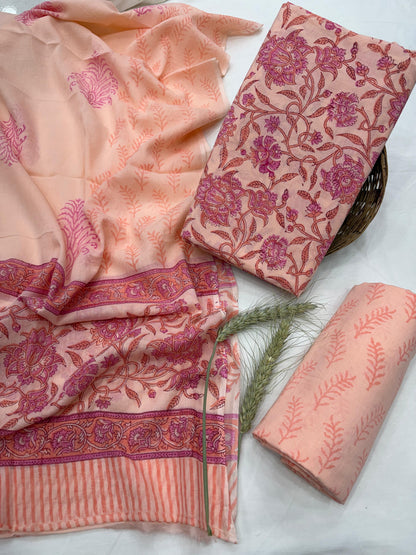 Cotton Mul Handblock Printed Dress Material Set Wholesale – MOQ 6 Pcs Assorted | Fabtexs