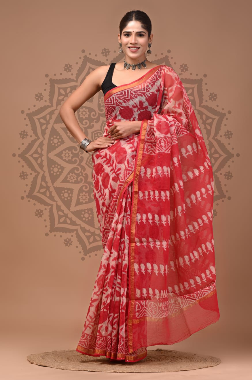 Kota Doria Cotton Handblock Printed Sarees Wholesale – Lightweight Kota Sarees