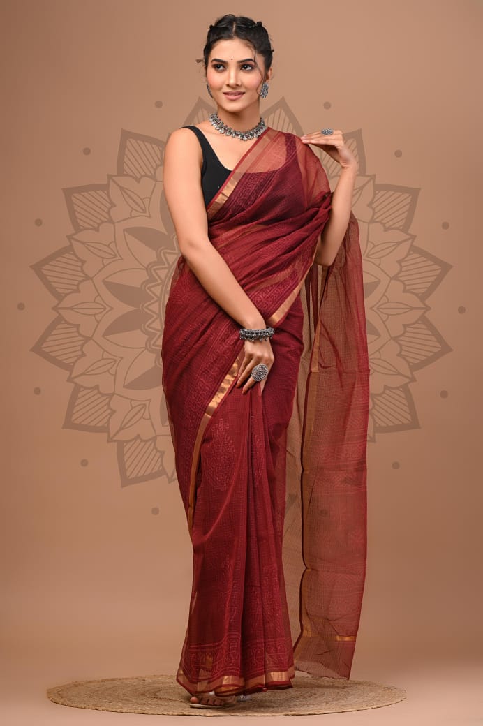 Kota Doria Cotton Handblock Printed Sarees Wholesale – Lightweight Kota Sarees