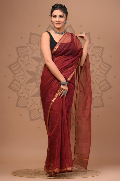 Kota Doria Cotton Handblock Printed Sarees Wholesale – Lightweight Kota Sarees