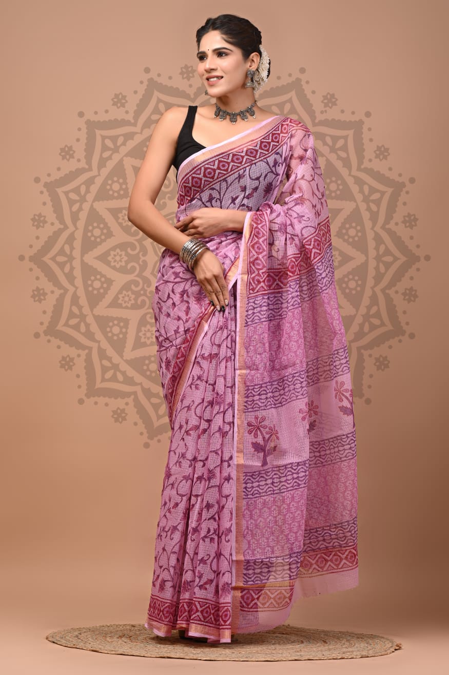 Kota Doria Cotton Handblock Printed Sarees Wholesale – Lightweight Kota Sarees