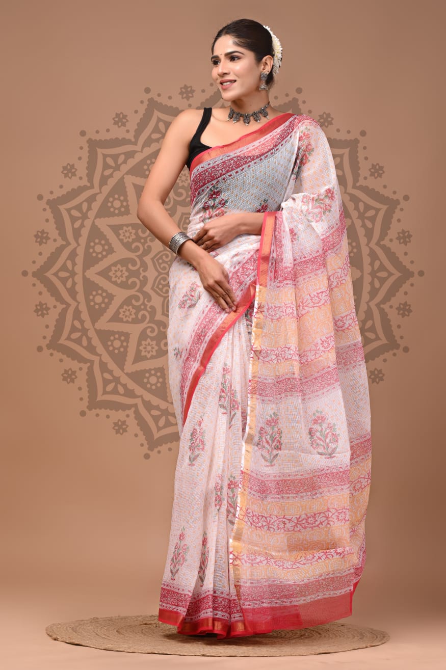 Kota Doria Cotton Handblock Printed Sarees Wholesale – Lightweight Kota Sarees
