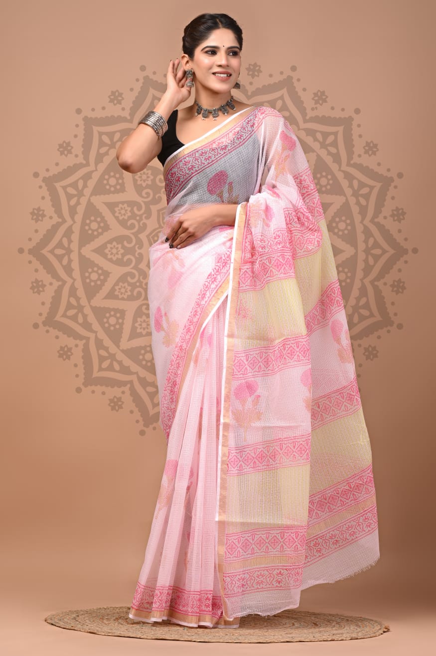Kota Doria Cotton Handblock Printed Sarees Wholesale – Lightweight Kota Sarees