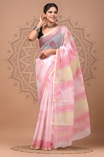 Kota Doria Cotton Handblock Printed Sarees Wholesale – Lightweight Kota Sarees