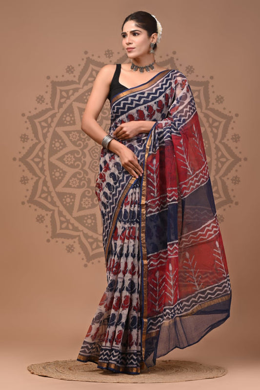 Kota Doria Cotton Handblock Printed Sarees Wholesale – Lightweight Kota Sarees