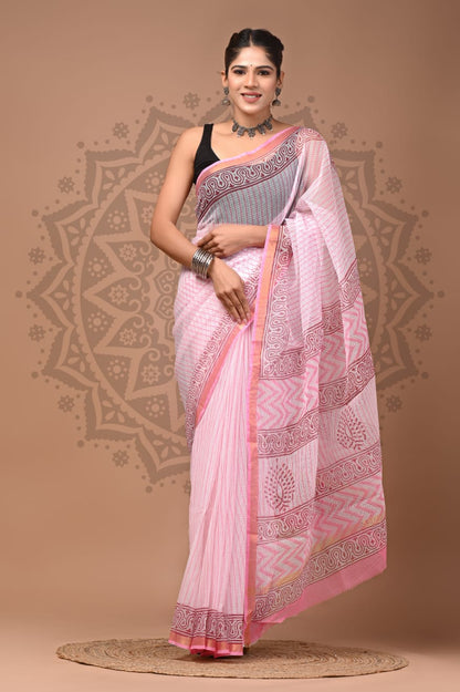 Kota Doria Handblock Printed Sarees Wholesale – Lightweight Kota Cotton Sarees