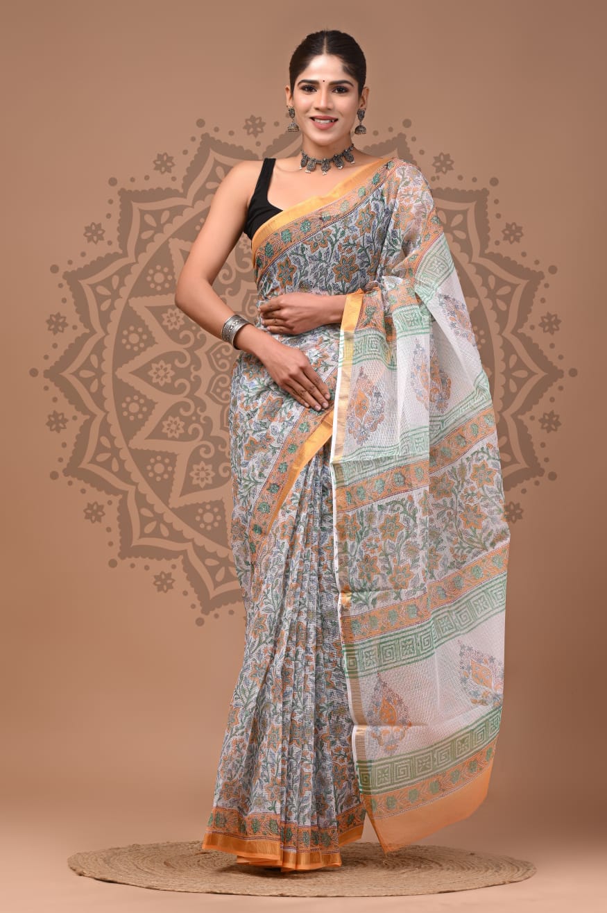 Kota Doria Handblock Printed Sarees Wholesale – Lightweight Kota Cotton Sarees
