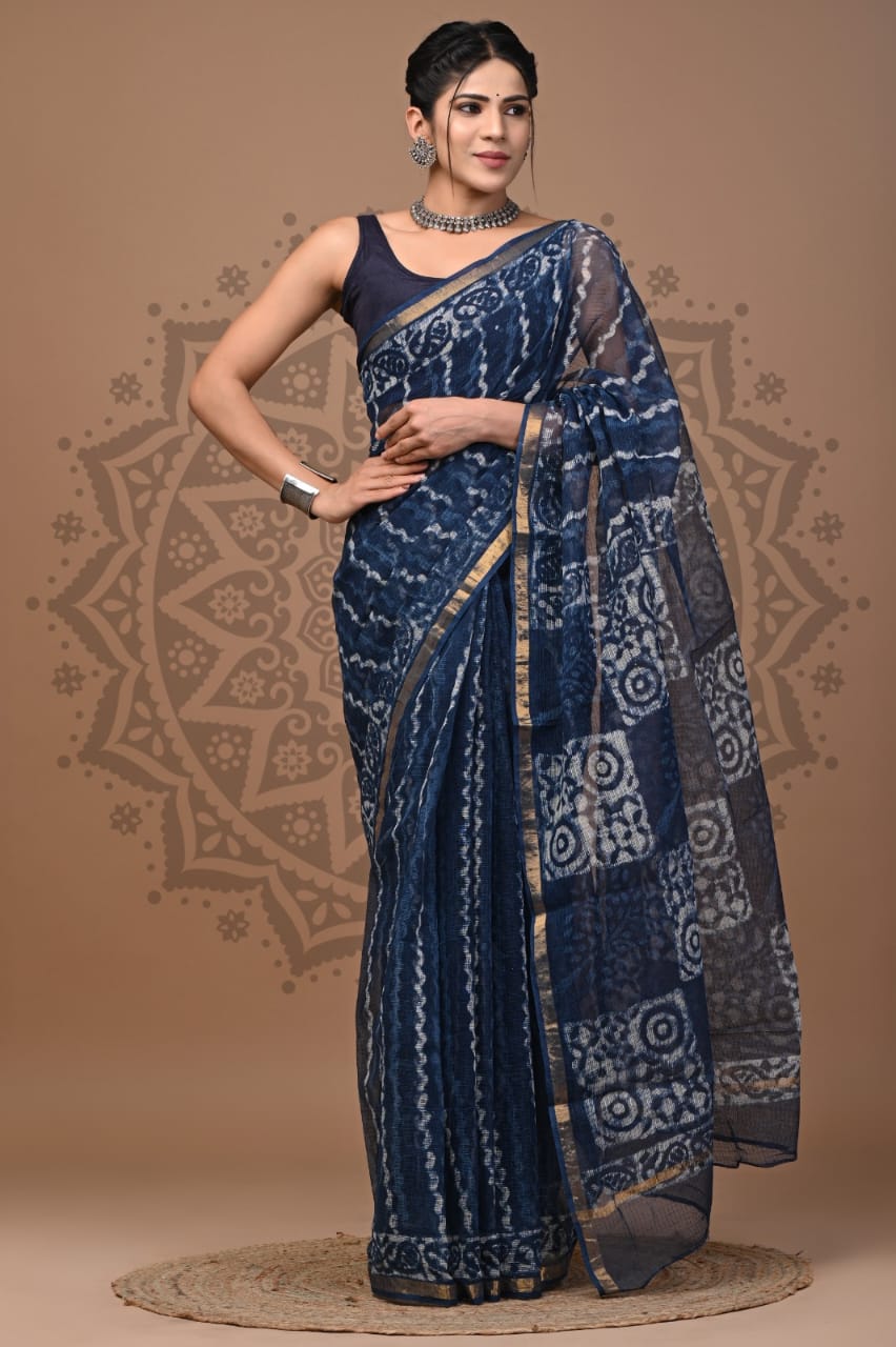 Kota Doria Handblock Printed Sarees Wholesale – Lightweight Kota Cotton Sarees