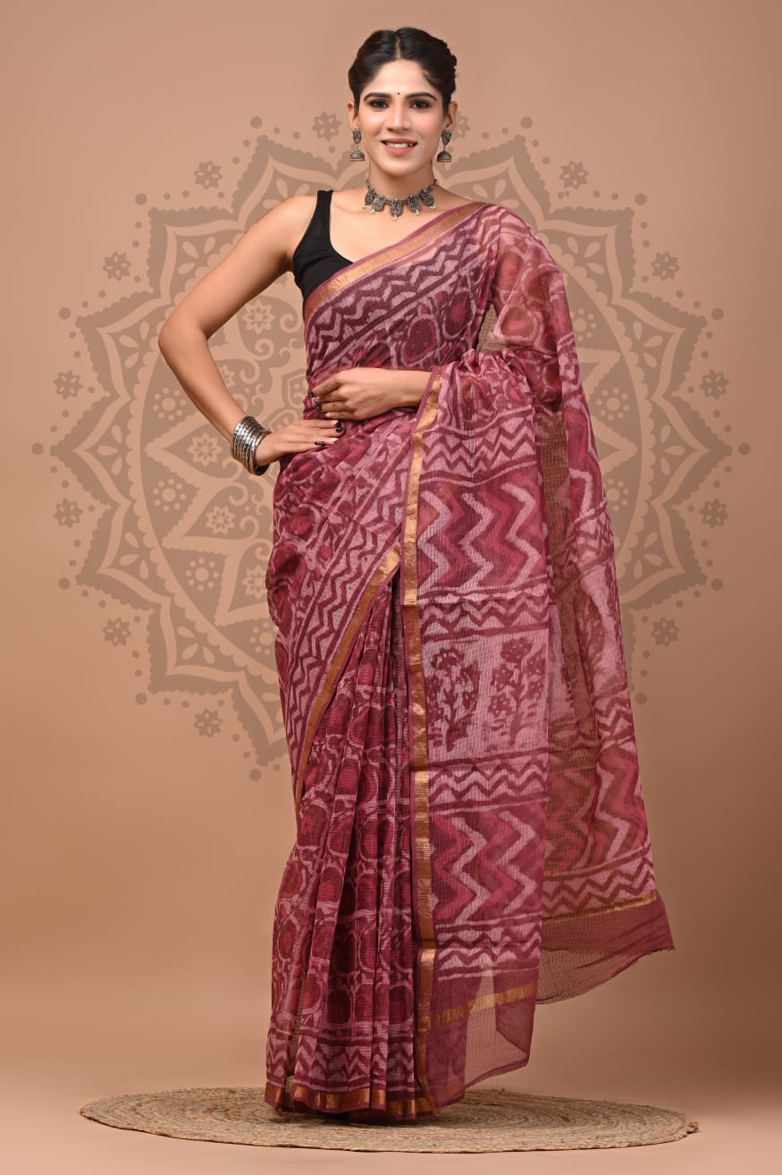 Kota Doria Handblock Printed Sarees Wholesale – Lightweight Kota Cotton Sarees