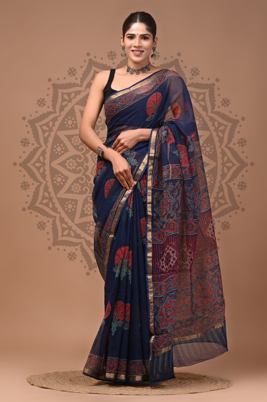 Kota Doria Handblock Printed Sarees Wholesale – Lightweight Kota Cotton Sarees