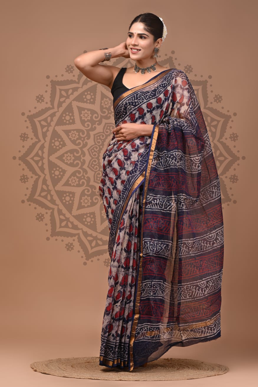 Kota Doria Handblock Printed Sarees Wholesale – Lightweight Kota Cotton Sarees