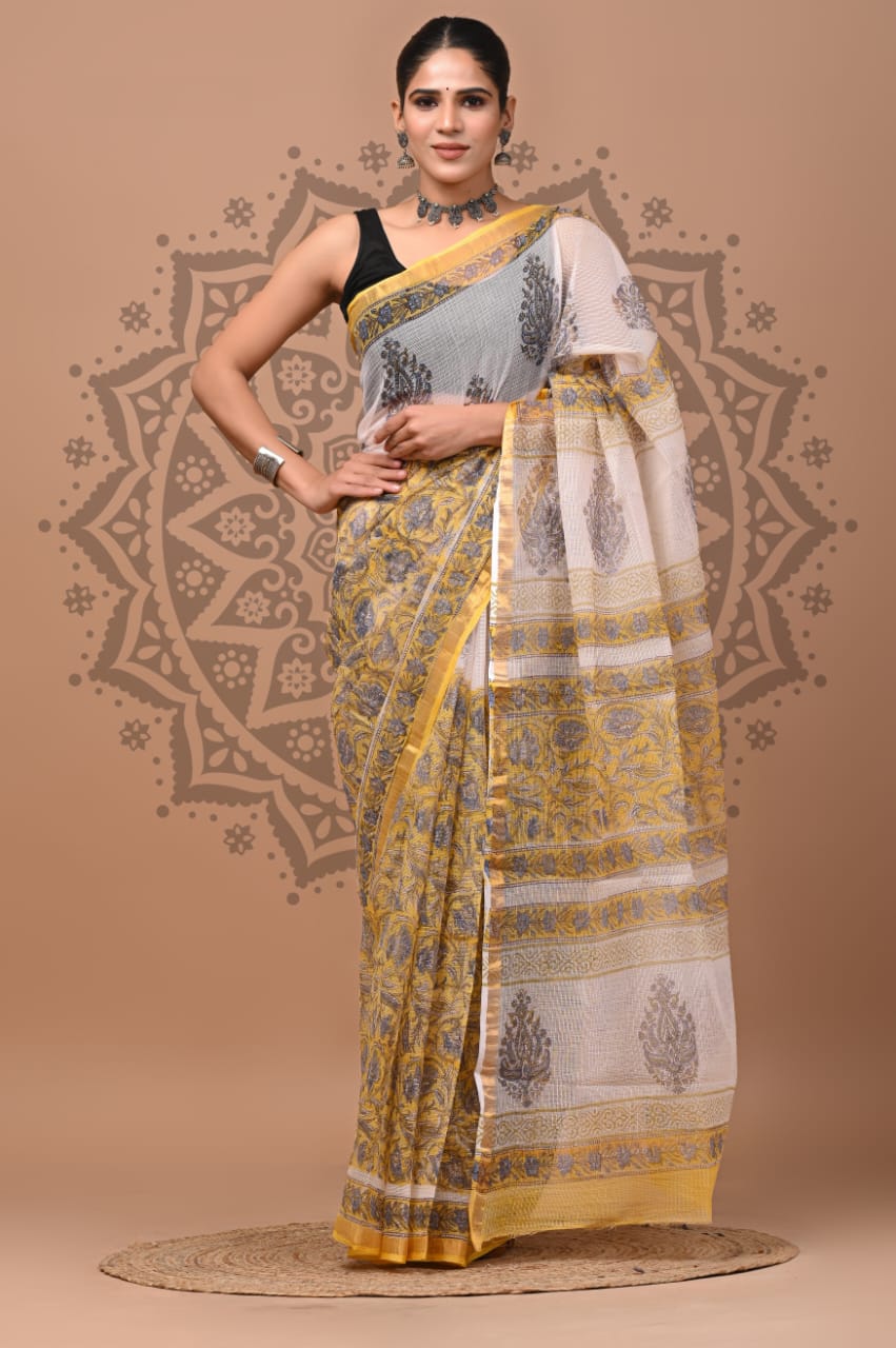 Kota Doria Handblock Printed Sarees Wholesale – Lightweight Kota Cotton Sarees