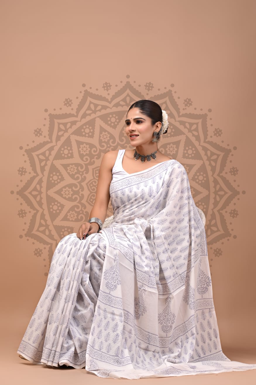 Cotton Malmal Handblock Printed Sarees Wholesale – Lightweight Cotton MUL Sarees