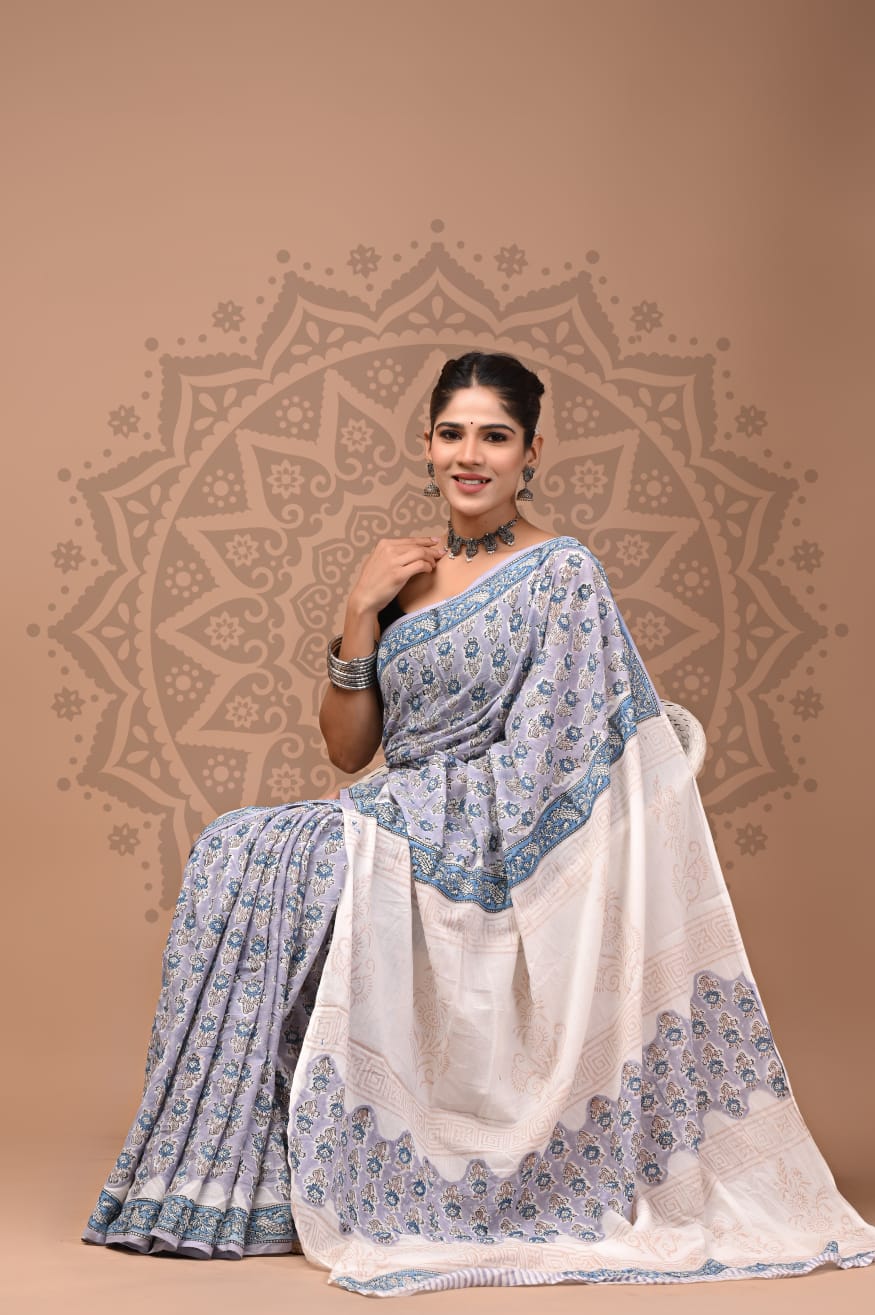 Cotton Malmal Handblock Printed Sarees Wholesale – Lightweight Cotton MUL Sarees