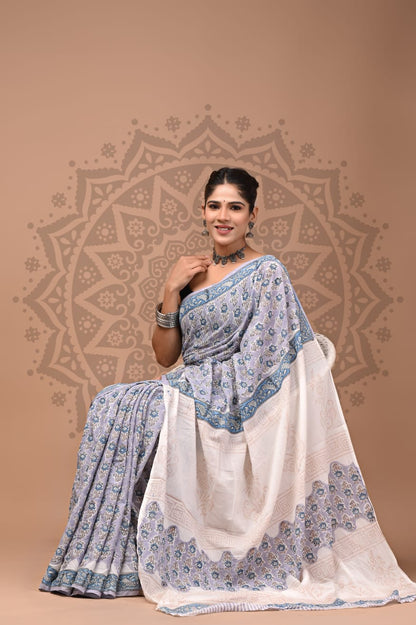 Cotton Malmal Handblock Printed Sarees Wholesale – Lightweight Cotton MUL Sarees