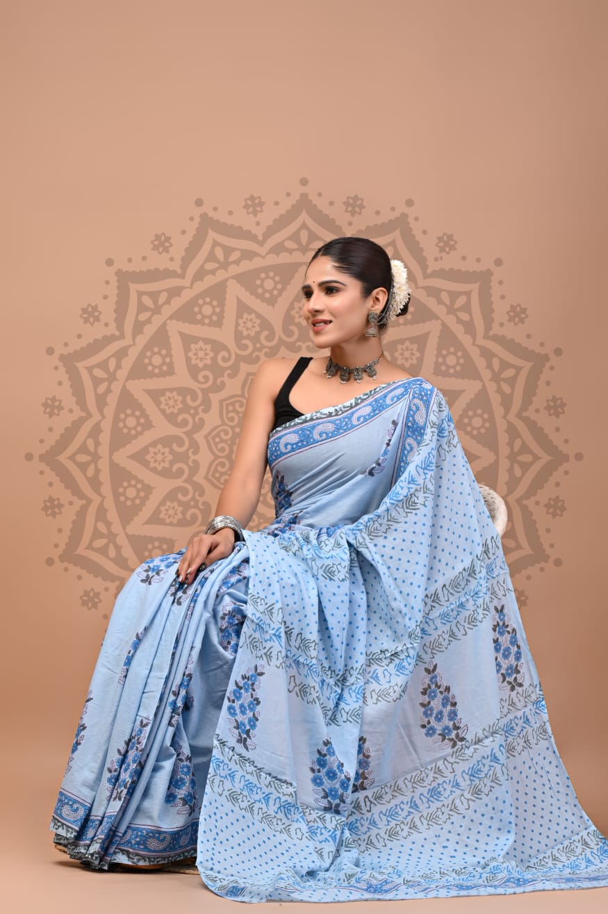 Cotton Malmal Handblock Printed Sarees Wholesale – Lightweight Cotton MUL Sarees