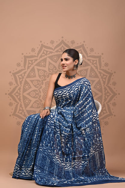 Cotton Malmal Handblock Printed Sarees Wholesale – Lightweight Cotton MUL Sarees
