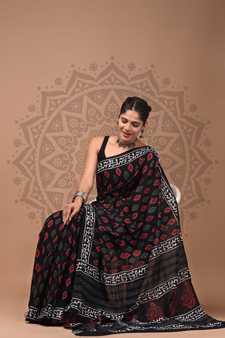 Cotton Malmal Handblock Printed Sarees Wholesale – Lightweight Cotton MUL Sarees