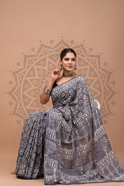 Cotton Malmal Handblock Printed Sarees Wholesale – Lightweight Cotton MUL Sarees