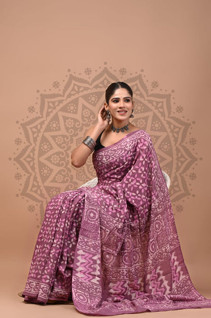Cotton Malmal Handblock Printed Sarees Wholesale – Lightweight Cotton MUL Sarees