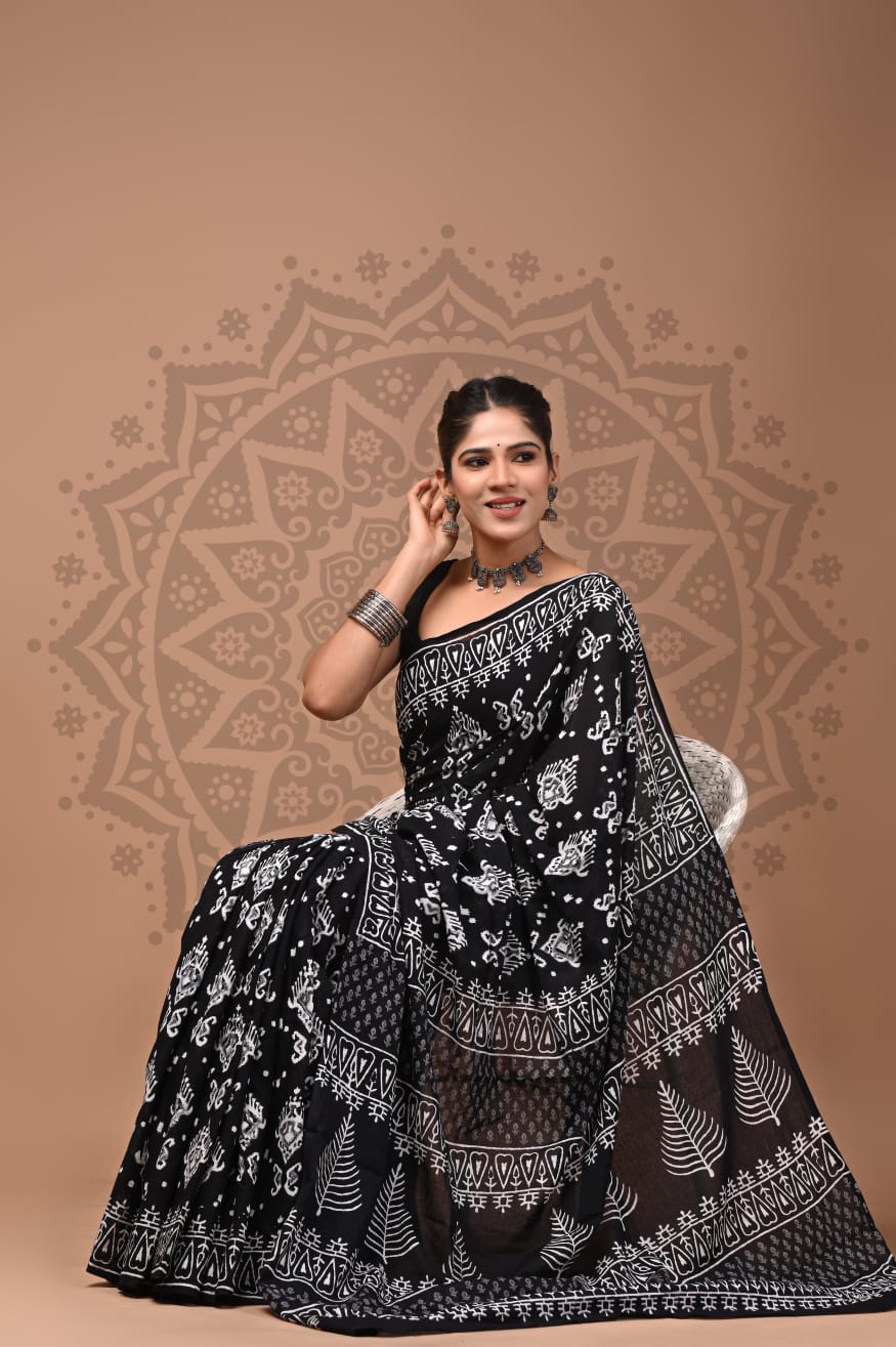Cotton Malmal Handblock Printed Sarees Wholesale – Lightweight Cotton MUL Sarees