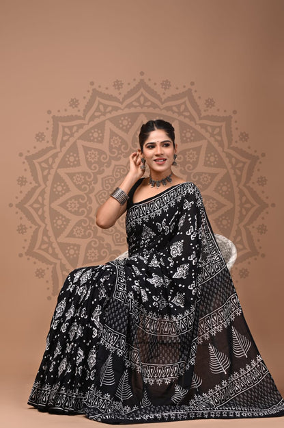 Cotton Malmal Handblock Printed Sarees Wholesale – Lightweight Cotton MUL Sarees
