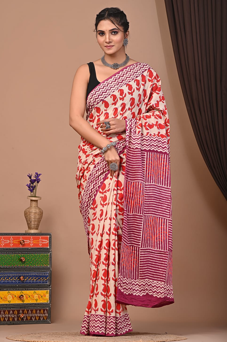 Cotton Malmal Handblock Printed Sarees Wholesale – Lightweight Cotton MUL Sarees