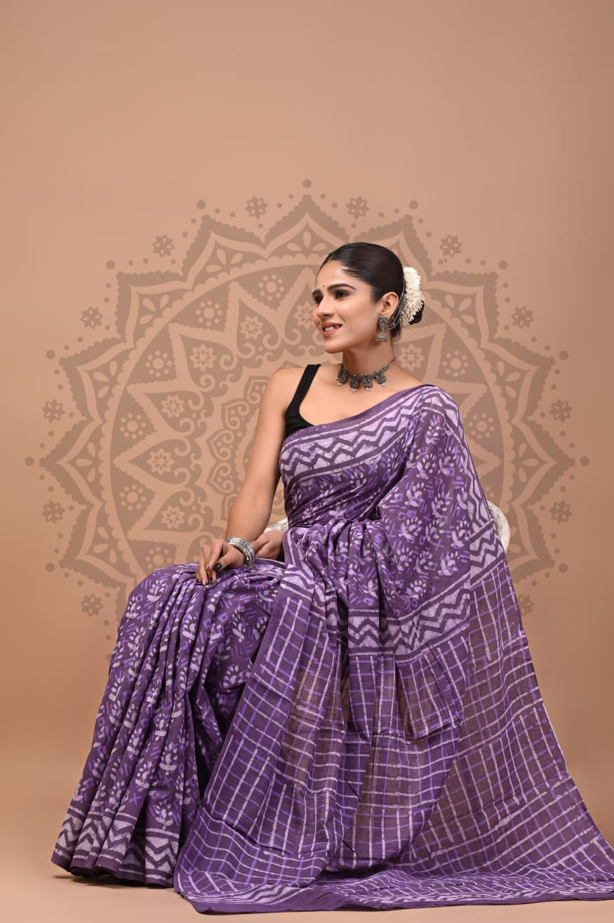 Cotton Malmal Handblock Printed Sarees Wholesale – Lightweight Cotton MUL Sarees