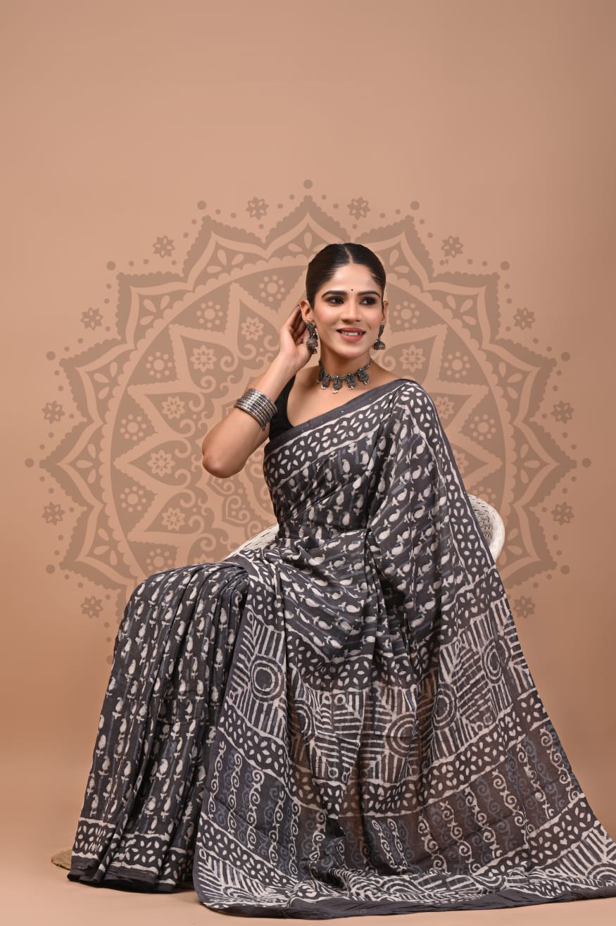 Cotton Malmal Handblock Printed Sarees Wholesale – Lightweight Cotton MUL Sarees