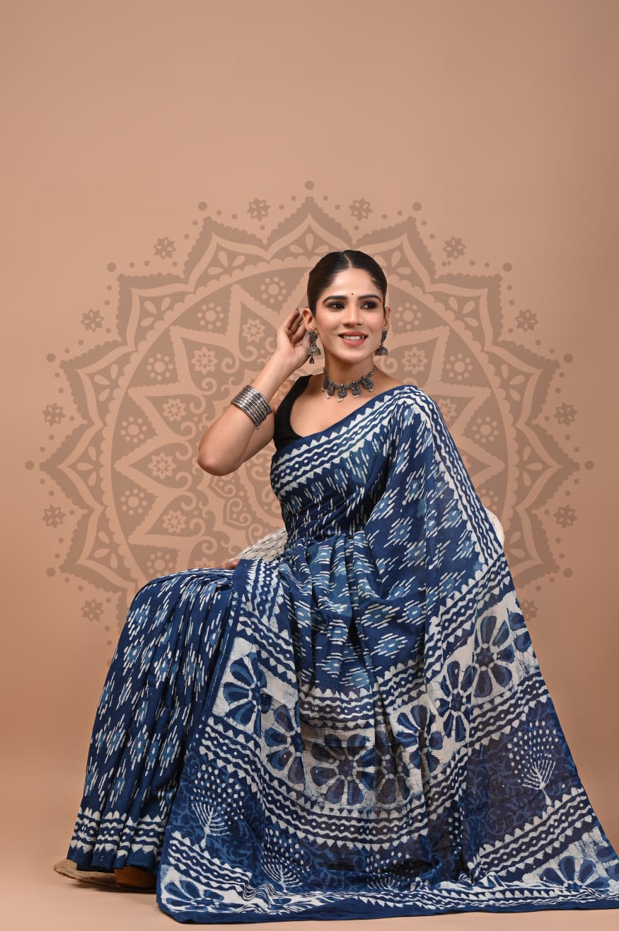Cotton Malmal Handblock Printed Sarees Wholesale – Lightweight Cotton MUL Sarees