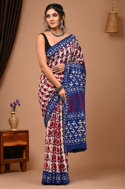 Pure Cotton Mul Handblock Printed Sarees Wholesale – Soft Malmal Sarees