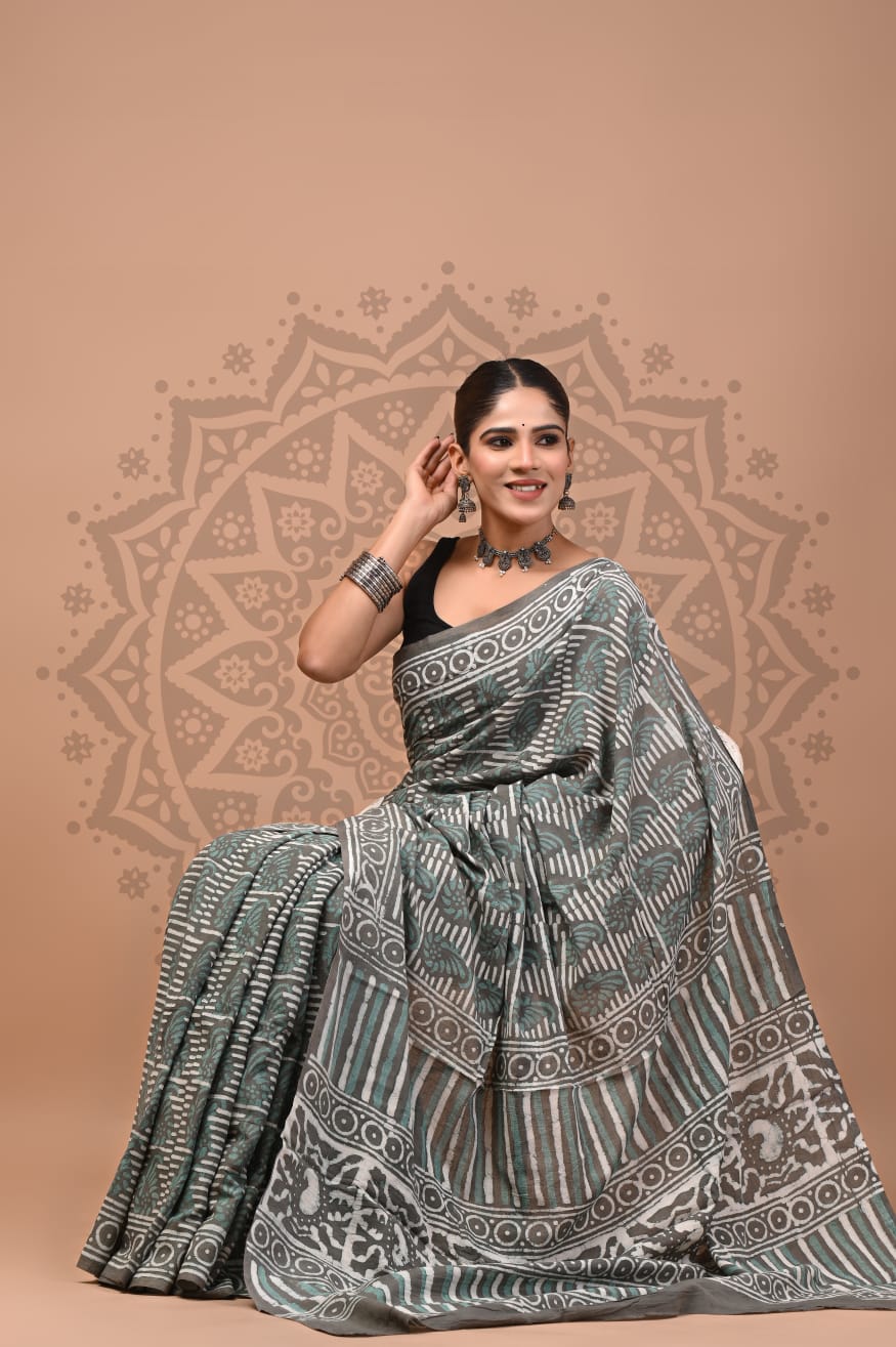Pure Cotton Mul Handblock Printed Sarees Wholesale – Soft Malmal Sarees
