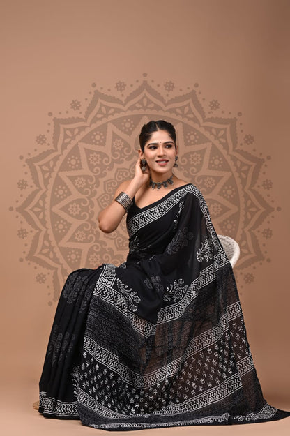 Pure Cotton Mul Handblock Printed Sarees Wholesale – Soft Malmal Sarees