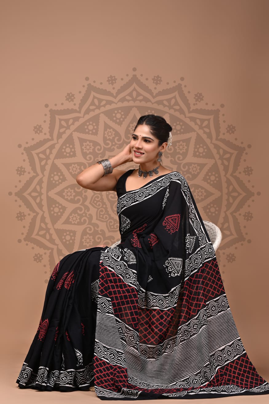 Pure Cotton Mul Handblock Printed Sarees Wholesale – Soft Malmal Sarees