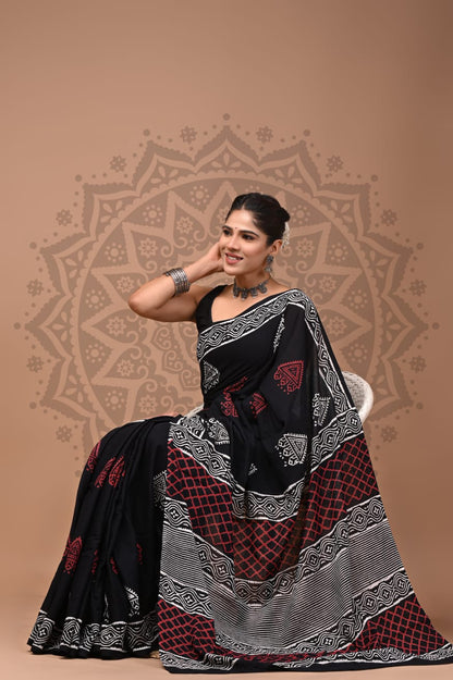 Pure Cotton Mul Handblock Printed Sarees Wholesale – Soft Malmal Sarees