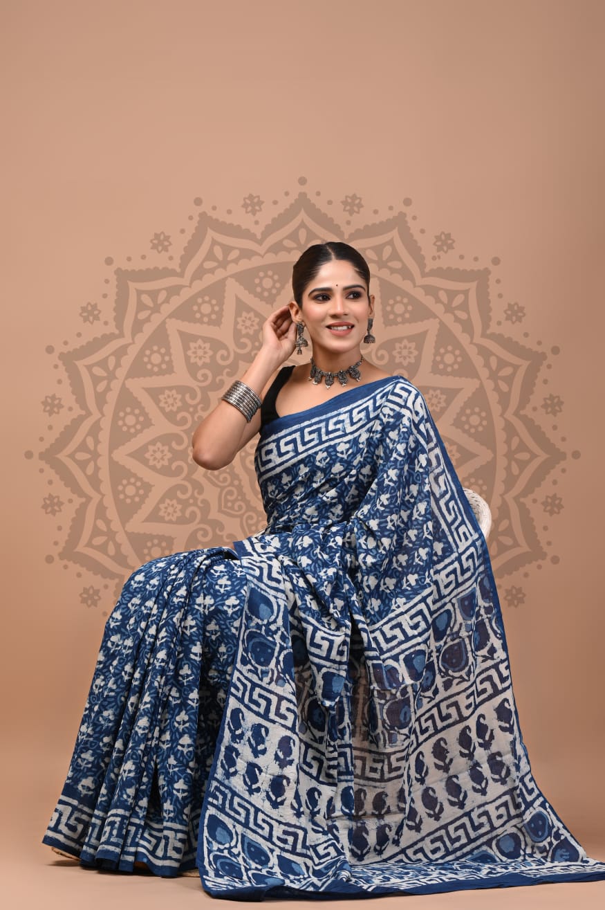 Pure Cotton Mul Handblock Printed Sarees Wholesale – Soft Malmal Sarees