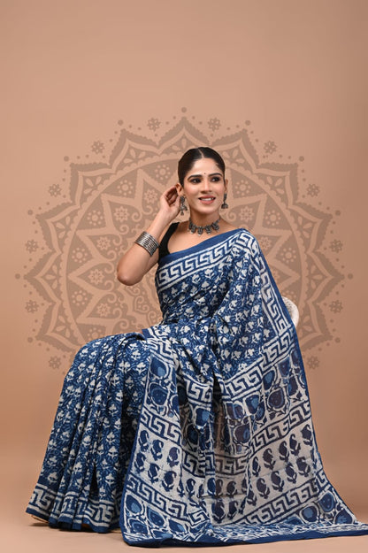 Pure Cotton Mul Handblock Printed Sarees Wholesale – Soft Malmal Sarees