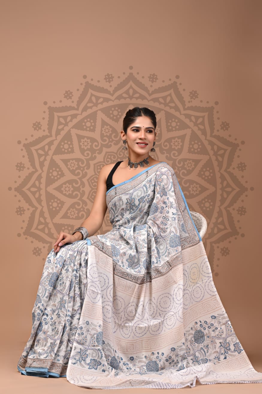 Pure Cotton Mul Handblock Printed Sarees Wholesale – Soft Malmal Sarees