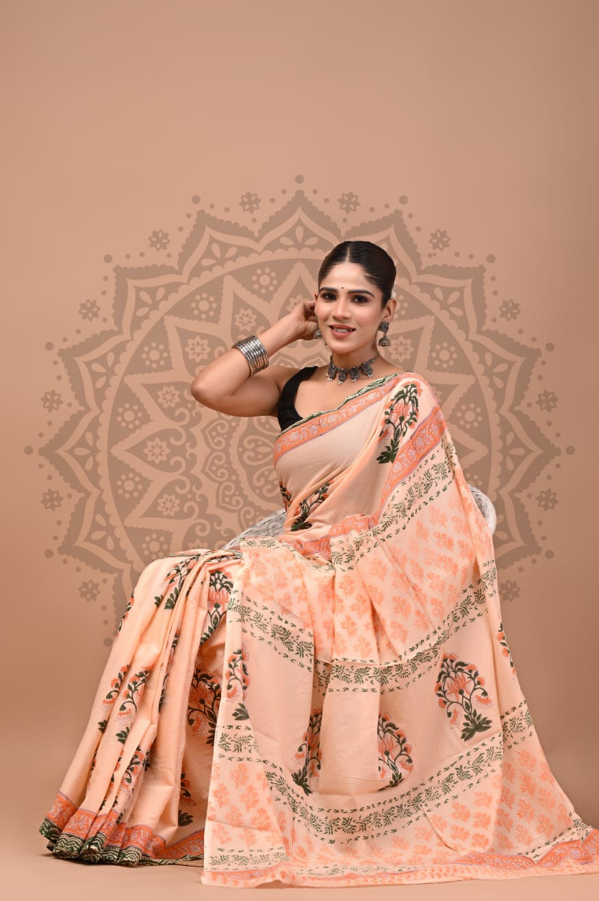 Pure Cotton Mul Handblock Printed Sarees Wholesale – Soft Malmal Sarees