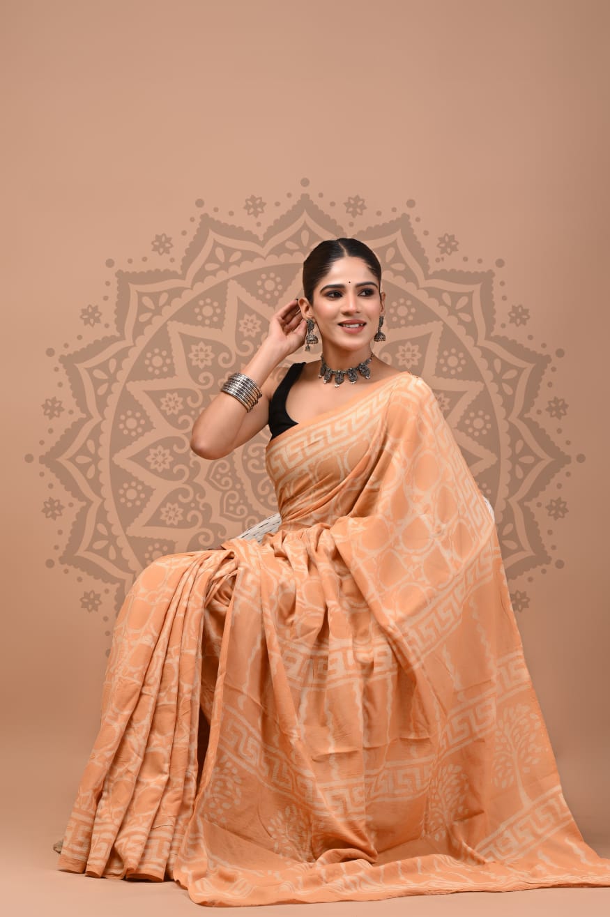 Pure Cotton Mul Handblock Printed Sarees Wholesale – Soft Malmal Sarees