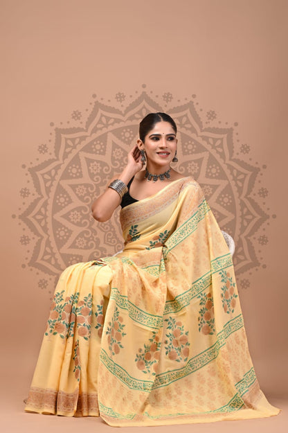 Pure Cotton Mul Handblock Printed Sarees Wholesale – Soft Malmal Sarees