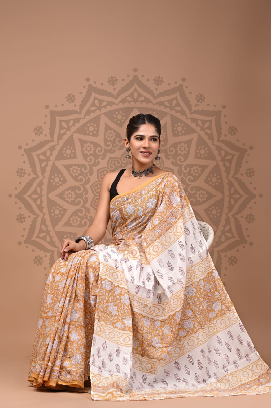 Cotton Mul Handblock Printed Sarees Wholesale – Soft Malmal Sarees for Boutiques