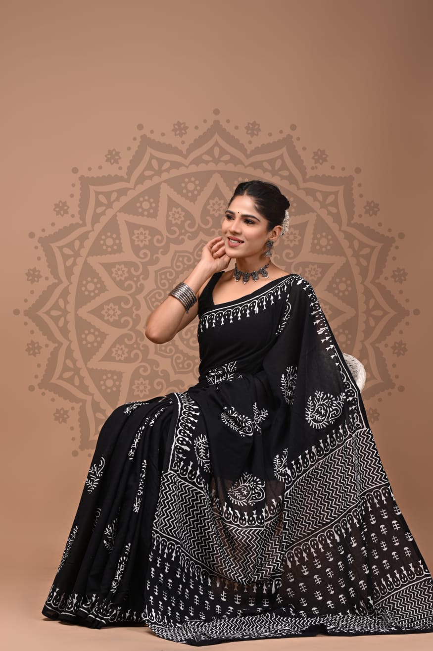 Cotton Mul Handblock Printed Sarees Wholesale – Soft Malmal Sarees for Boutiques
