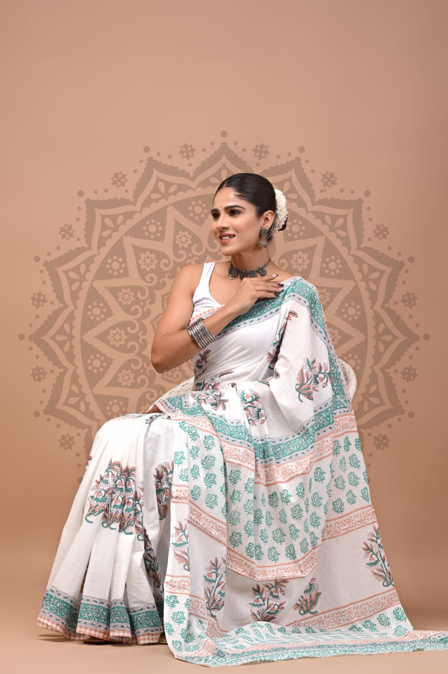 Cotton Mul Handblock Printed Sarees Wholesale – Soft Malmal Sarees for Boutiques