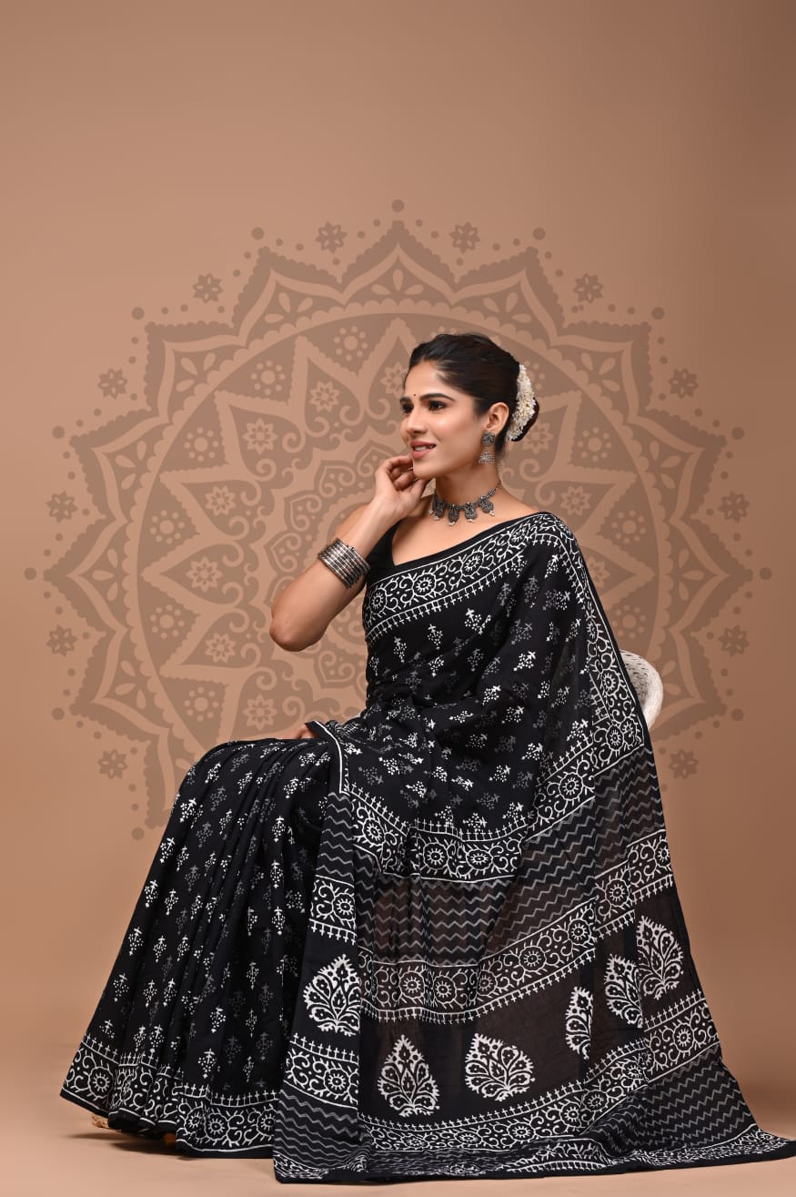 Cotton Malmal Handblock Printed Sarees Wholesale – Lightweight Cotton MUL Sarees