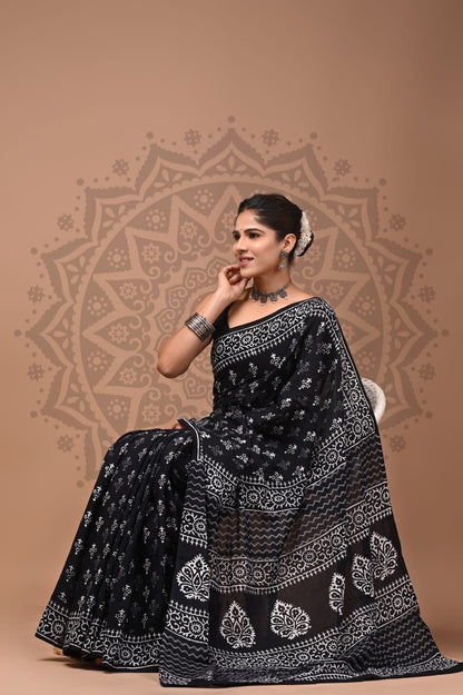 Cotton Malmal Handblock Printed Sarees Wholesale – Lightweight Cotton MUL Sarees